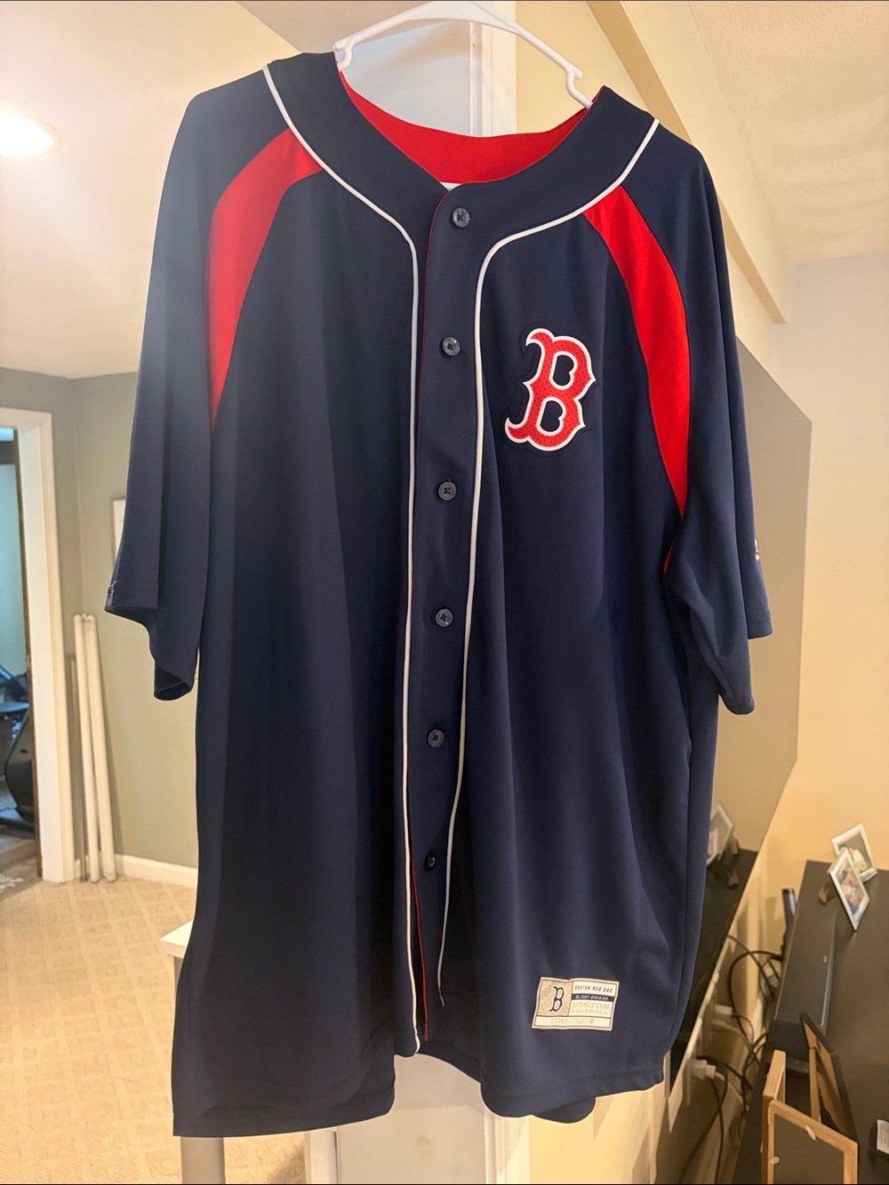 Majestic Navy and Red Team Logo Jersey Top